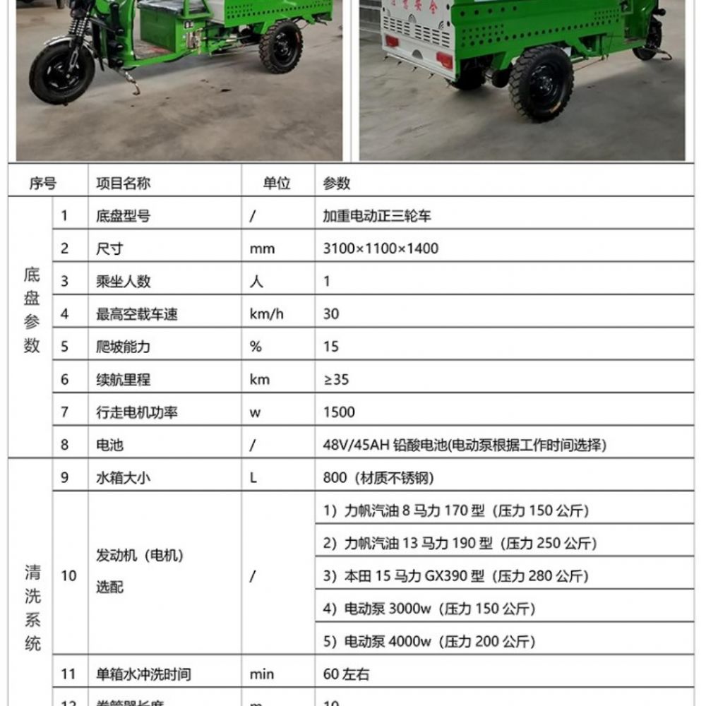 電動(dòng)三輪高壓清洗車(800L)Q2